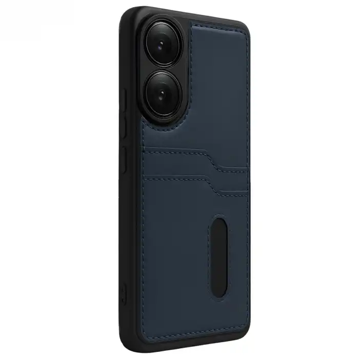 Oppo A38 Sara Kartvizitli Deri Kılıf - Lacivert