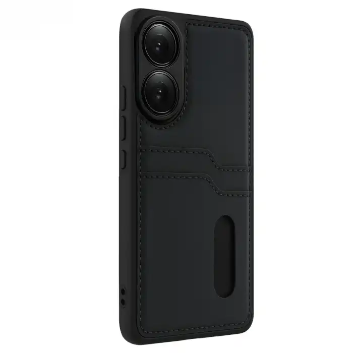 Oppo A38 Sara Kartvizitli Deri Kılıf - Siyah