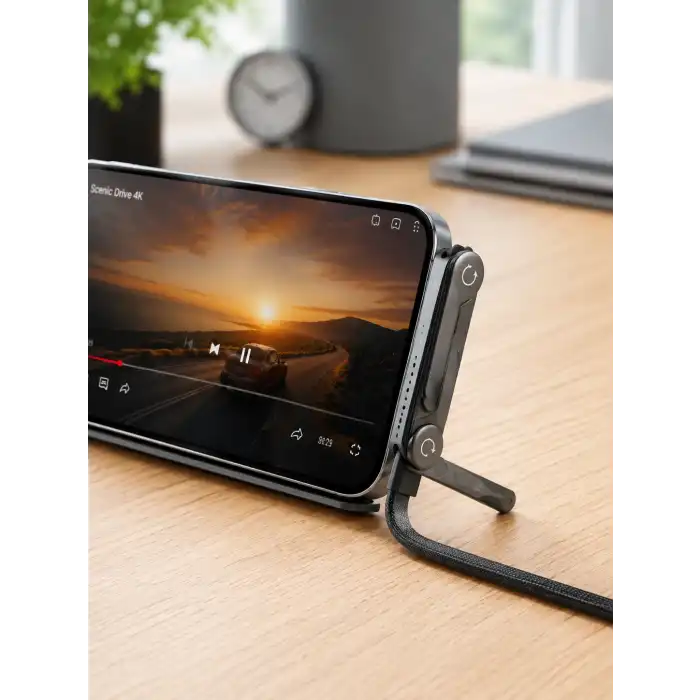 Örgülü 240W Type-C Katlanabilir Telefon Standlı Şarj Kablosu
