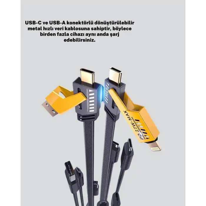 Örgülü Tasarım 4’ü 1 Arada USB-C Lightning Hızlı Şarj Kablosu