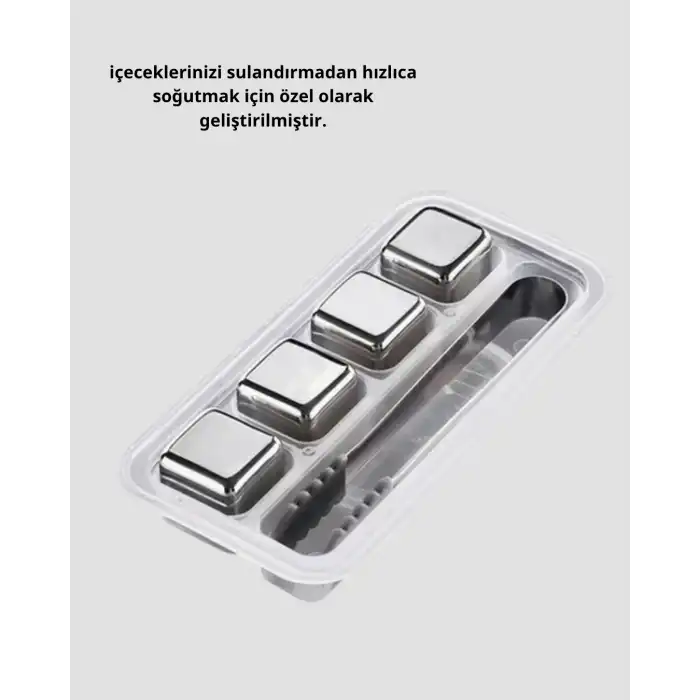 Paslanmaz Çelik Metal Buz Küpü Seti Sulandırmadan Soğutma ve Klips Dahil