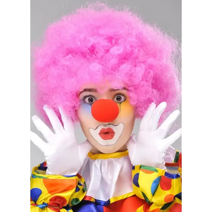 Pembe Renk Kıvırcık Afro Bonus Peruk Takma Saç Ve Kırmızı Burun Seti