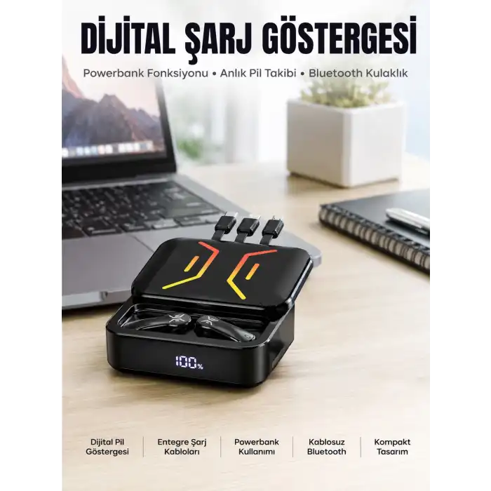 Powerbank Bluetooth Kulaklık Oyuncu Kulaklığı Yüksek Ses Kaliteli Yeni Nesil