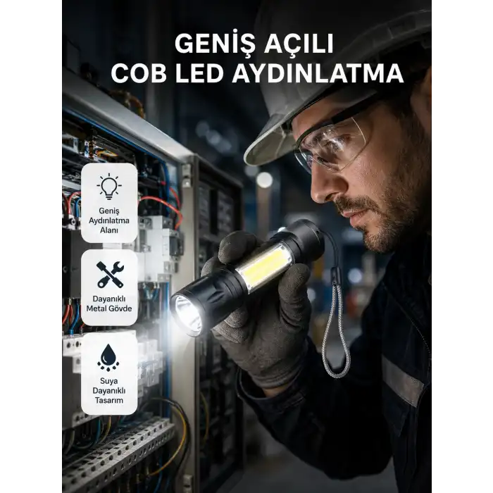 Profesyonel 4 Modlu Şarjlı El Feneri | 1300 mAh Batarya | Cree LED Teknolojisi