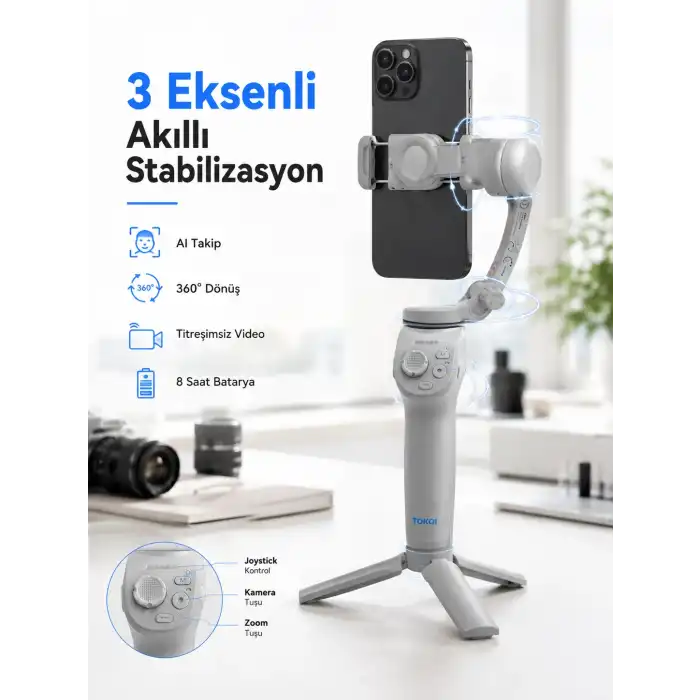 Profesyonel Telefon Gimbal Stabilizer 3 Eksen Sabitleme Çoklu Çekim Modları Uzun Pil Ömürlü Taşınabilir Tasarım