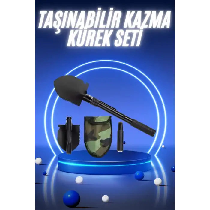 Pusulalı Katlanabilir Kazma Kürek Kamp Seti Kamp Küreği Portatif Çantalı