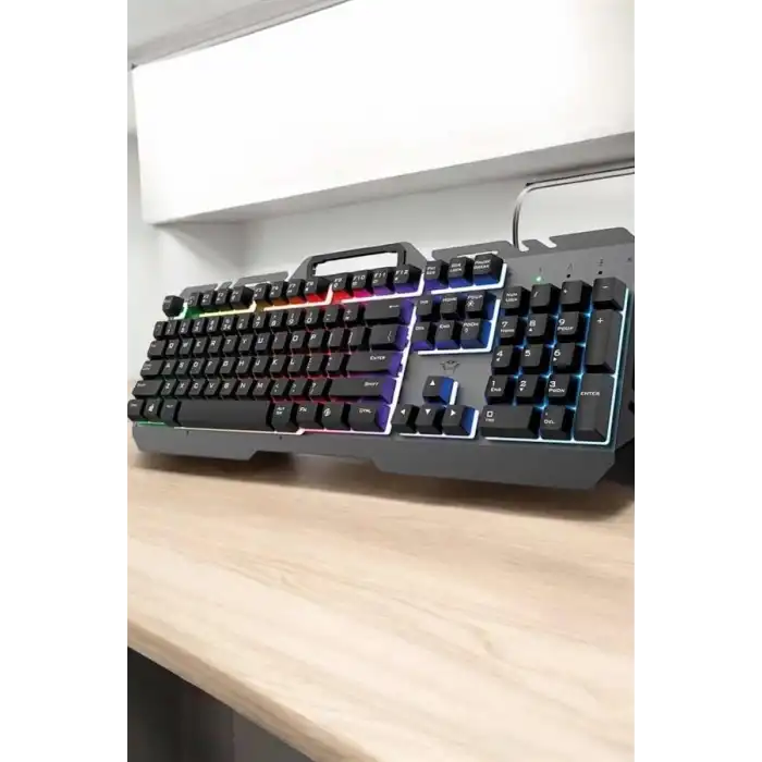 Q Klavye RGB Işıklı Klavye Ve Mouse Seti Kablolu Mouse Hediyeliş