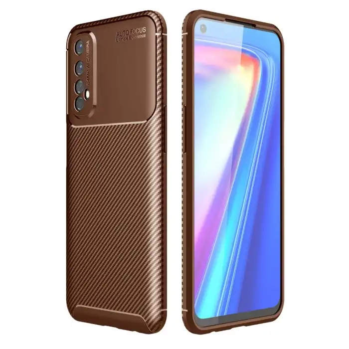 Realme 7 Kılıf Auto Focus Karbon Kapak - Kahverengi
