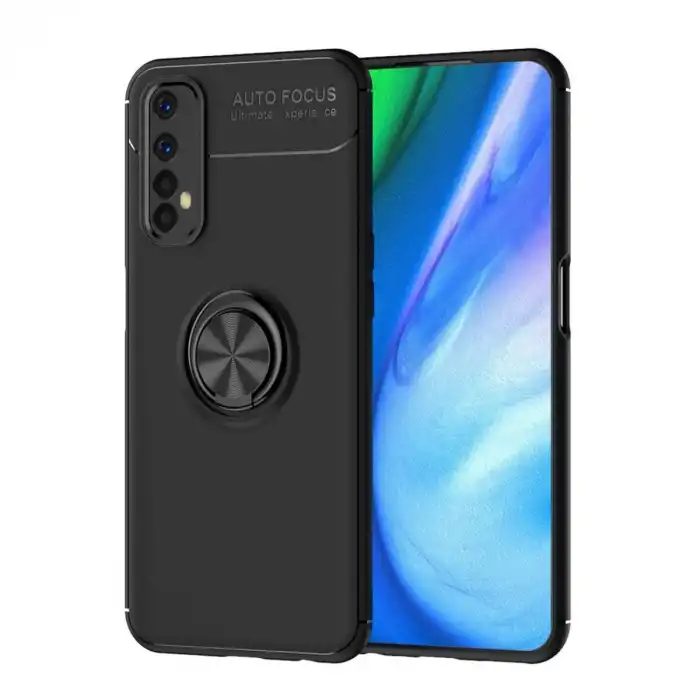 Realme 7 Kılıf Range Yüzüklü Silikon - Siyah