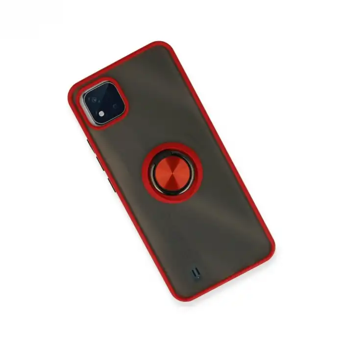 Realme C11 2021 Kılıf Montreal Yüzüklü Silikon Kapak - Kırmızı
