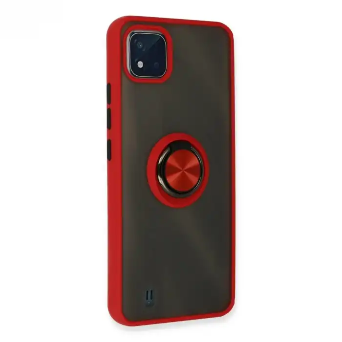 Realme C11 2021 Kılıf Montreal Yüzüklü Silikon Kapak - Kırmızı