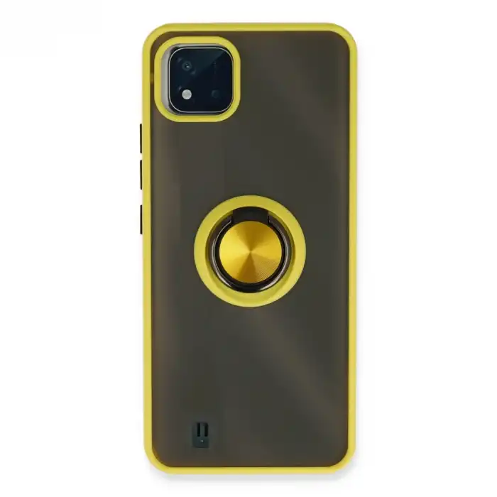 Realme C11 2021 Kılıf Montreal Yüzüklü Silikon Kapak - Sarı