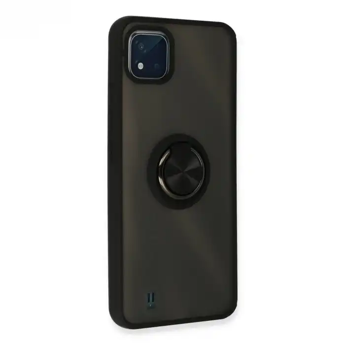 Realme C11 2021 Kılıf Montreal Yüzüklü Silikon Kapak - Siyah