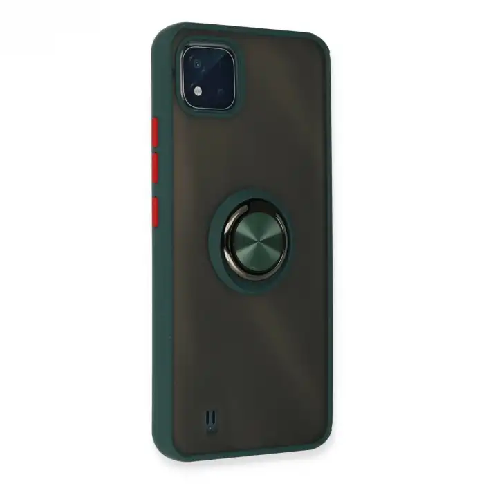 Realme C11 2021 Kılıf Montreal Yüzüklü Silikon Kapak - Yeşil