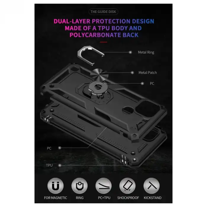 Realme C21 Kılıf Sofya Yüzüklü Silikon Kapak - Siyah