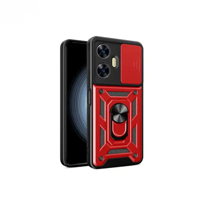 Realme C55 Kılıf Pars Lens Yüzüklü Silikon - Kırmızı