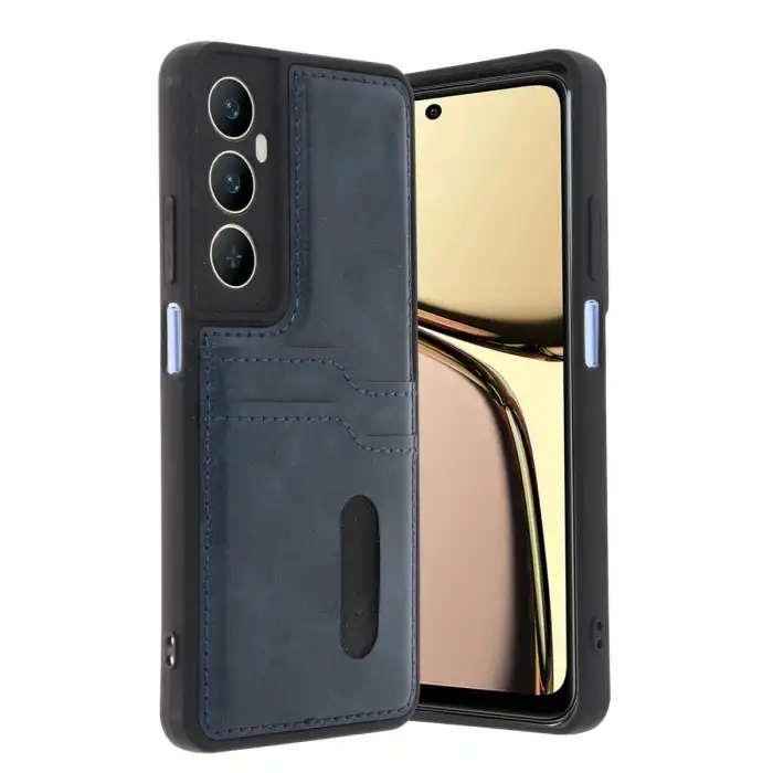 Realme C65 Sara Kartvizitli Deri Kılıf - Lacivert