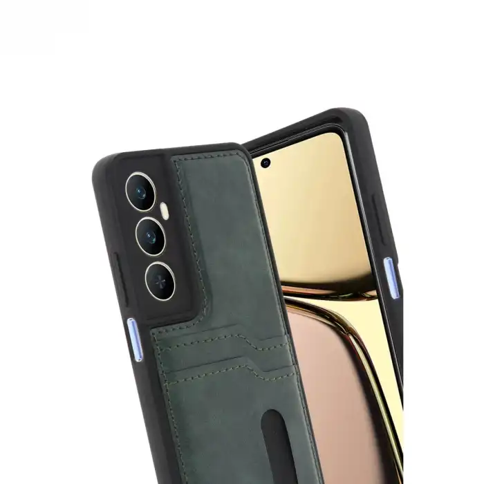 Realme C65 Sara Kartvizitli Deri Kılıf - Yeşil