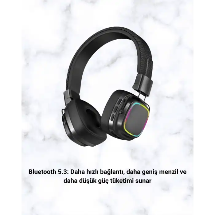 Renkli Işık Efektli Bluetooth 5.3 Müzik Kulaklığı Yeni Nesil