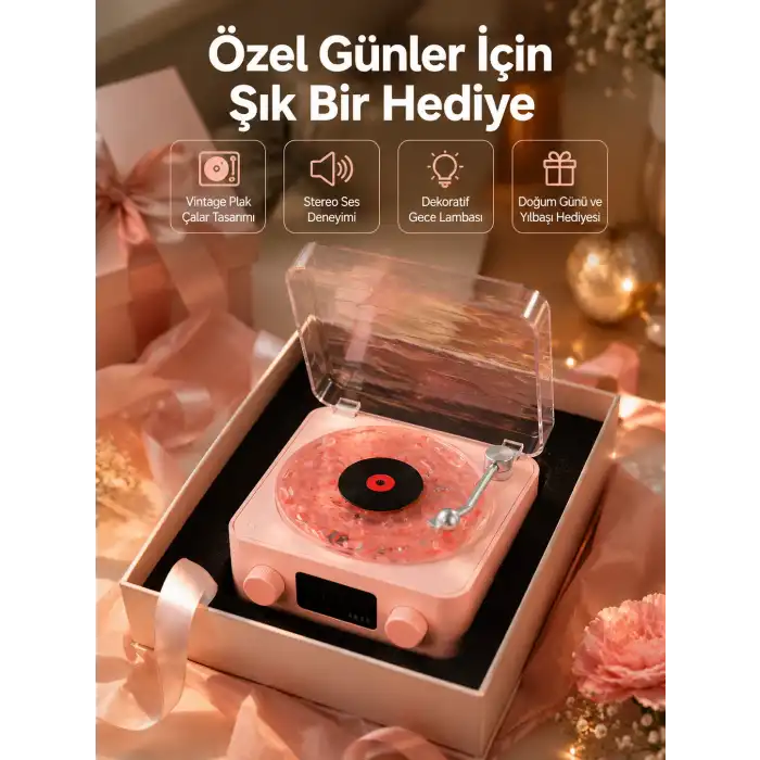 Retro Bluetooth Hoparlör – Yumuşak Gece Lambası ve Saat Göstergeli Yeni Nesil