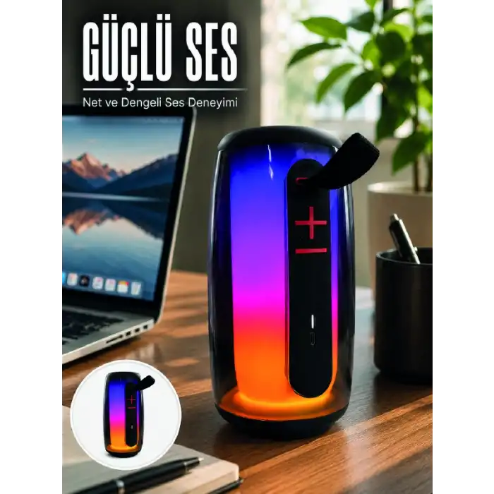 RGB Işıklı Bluetooth Hoparlör Güçlü Ses Type-C Şarjlı Taşınabilir Kablosuz Speaker