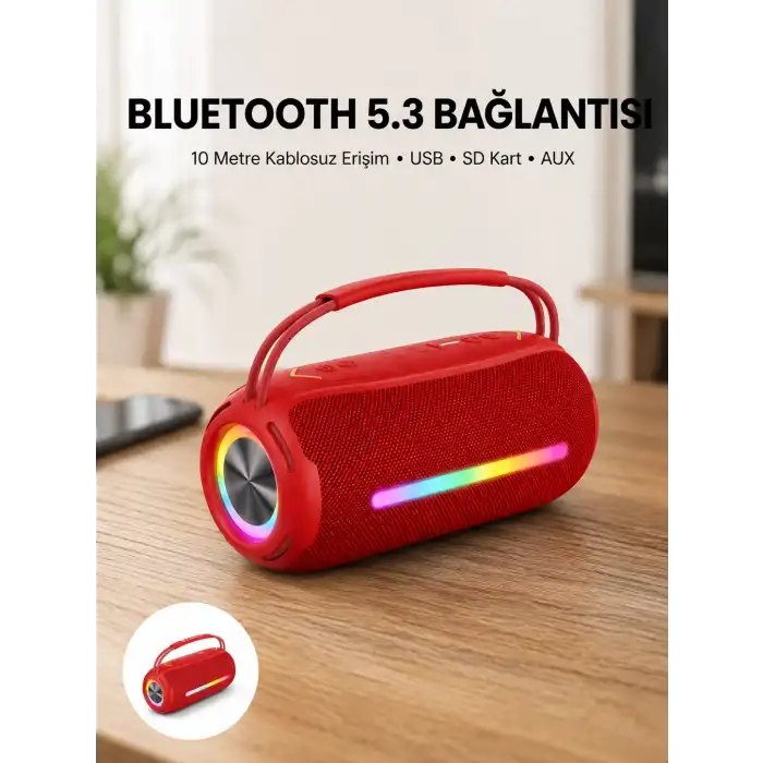 RGB Işıklı Taşınabilir Hoparlör – Çoklu Bağlantı Desteği