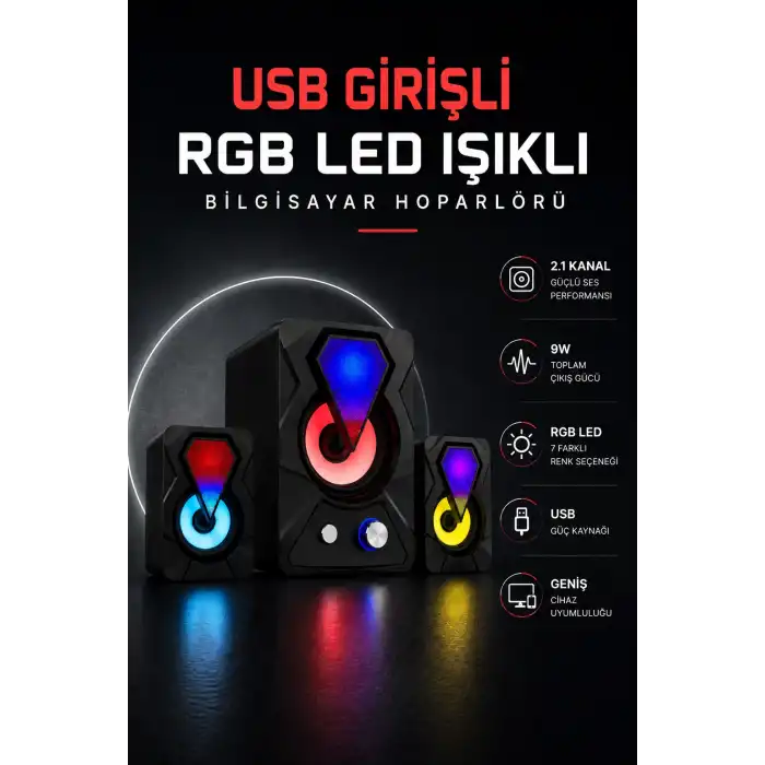 RGB LED AYDINLATMALI USB BİLGİSAYAR OYUN HOPARLÖRÜ