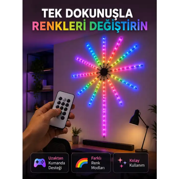 RGB LED Fireworks Duvar Lambası Uzaktan Kumandalı Telefon Kontrollü Ortam Aydınlatması