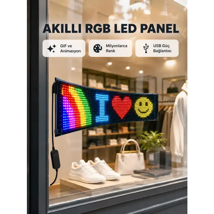RGB LED Panel – USB Güç Girişli, GIF ve Yazı Gösterimli Akıllı Ekran