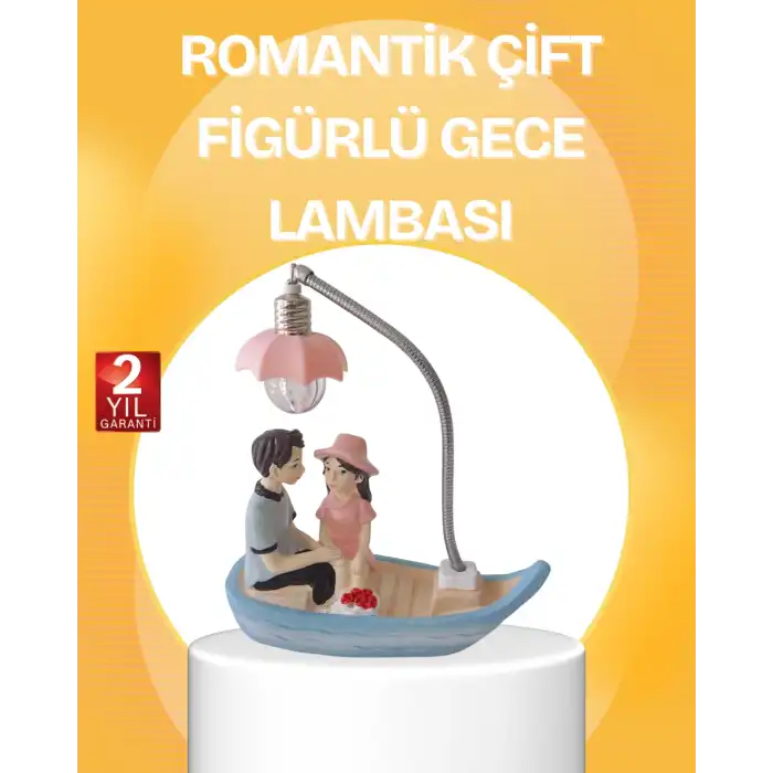 Romantik Çift Figürlü Gece Lambası Sandal Model Sevgiliye Özel Hediye