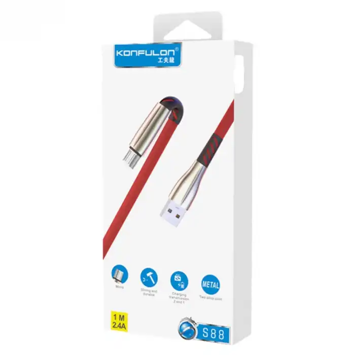 S88 Metal Uçlu Micro Usb Kablo 1m 2.4a - Kırmızı