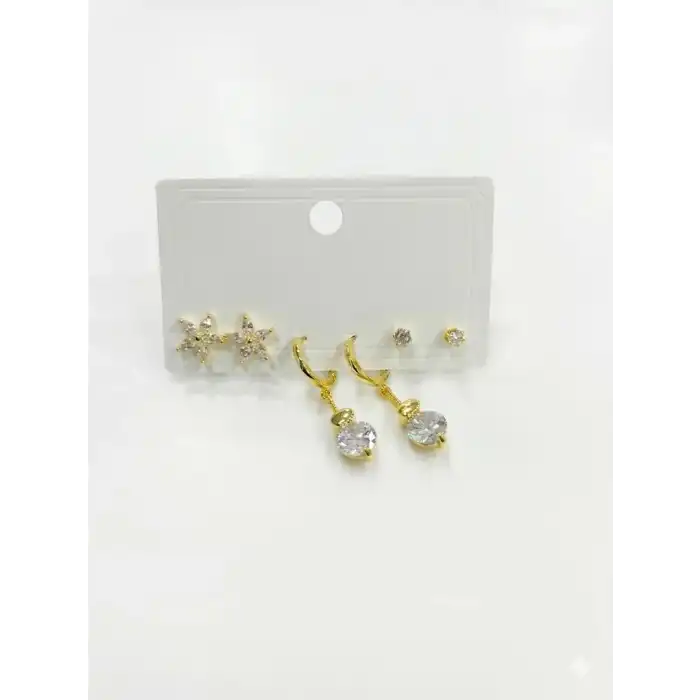 Sallantılı Çiçek Detaylı Altılı Küpe