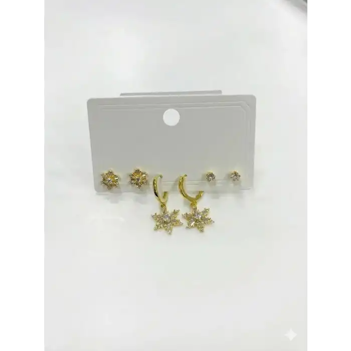 Sallantılı Kar Tanesi Detaylı Altılı Küpe