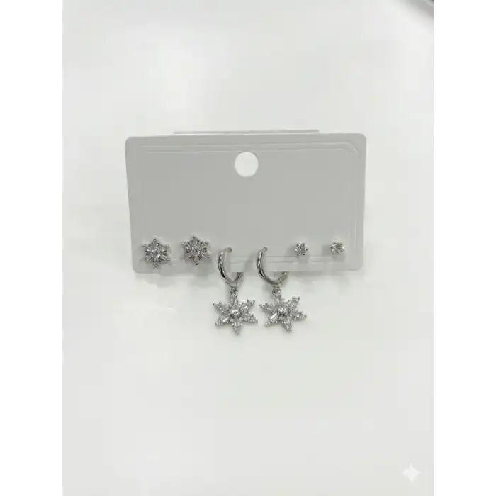 Sallantılı Kar Tanesi Detaylı Altılı Küpe