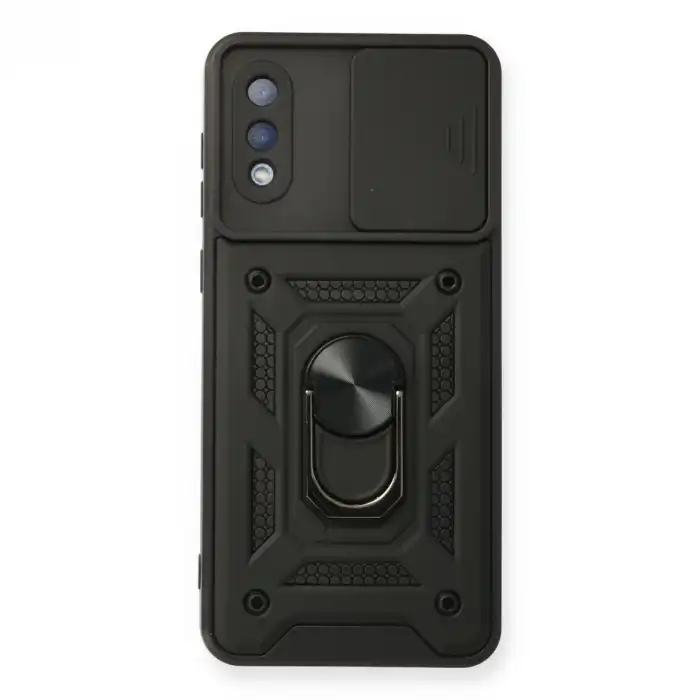 Samsung Galaxy A02 Kılıf Pars Lens Yüzüklü Silikon - Siyah