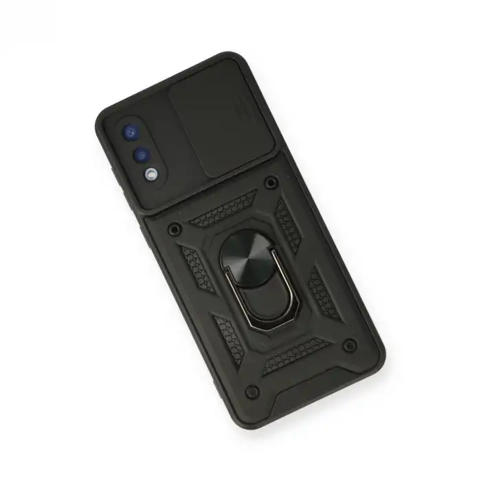 Samsung Galaxy A02 Kılıf Pars Lens Yüzüklü Silikon - Siyah