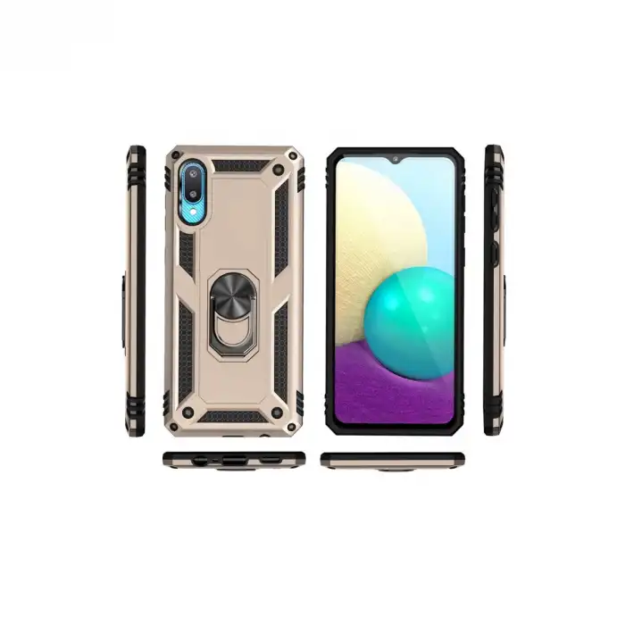 Samsung Galaxy A02 Kılıf Sofya Yüzüklü Silikon Kapak - Gold