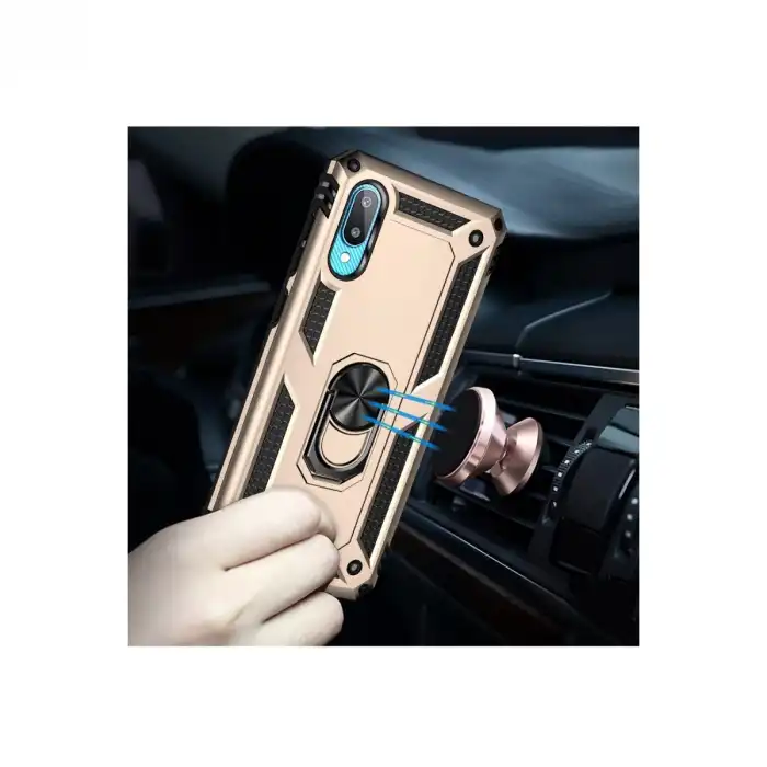 Samsung Galaxy A02 Kılıf Sofya Yüzüklü Silikon Kapak - Gold