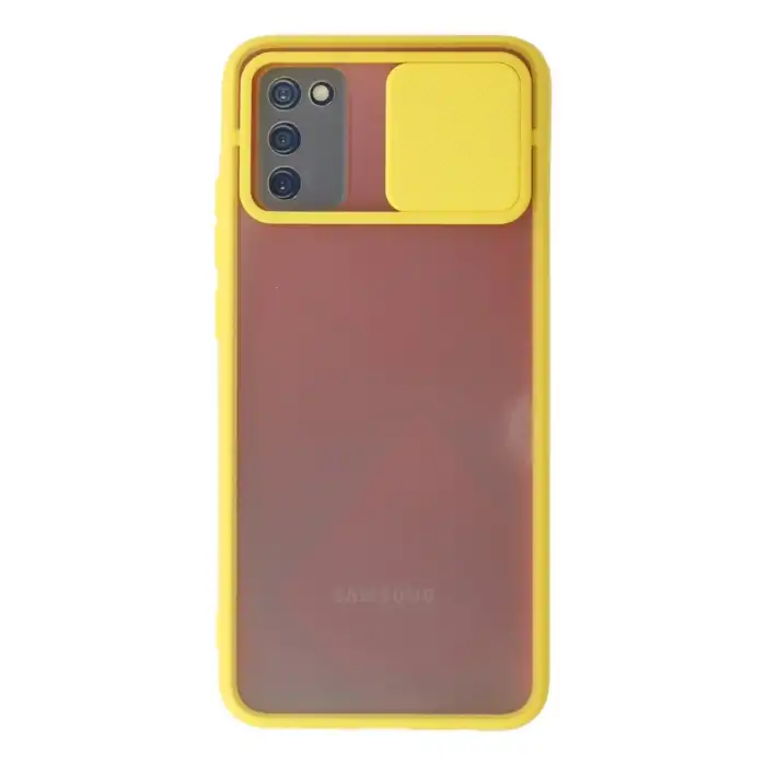 Samsung Galaxy A02s Kılıf Palm Buzlu Kamera Sürgülü Silikon - Sarı