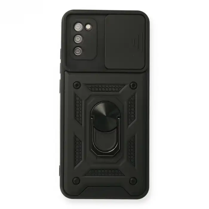 Samsung Galaxy A02s Kılıf Pars Lens Yüzüklü Silikon - Siyah