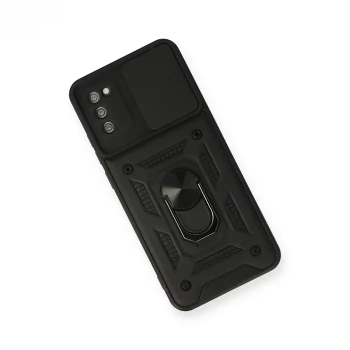 Samsung Galaxy A02s Kılıf Pars Lens Yüzüklü Silikon - Siyah