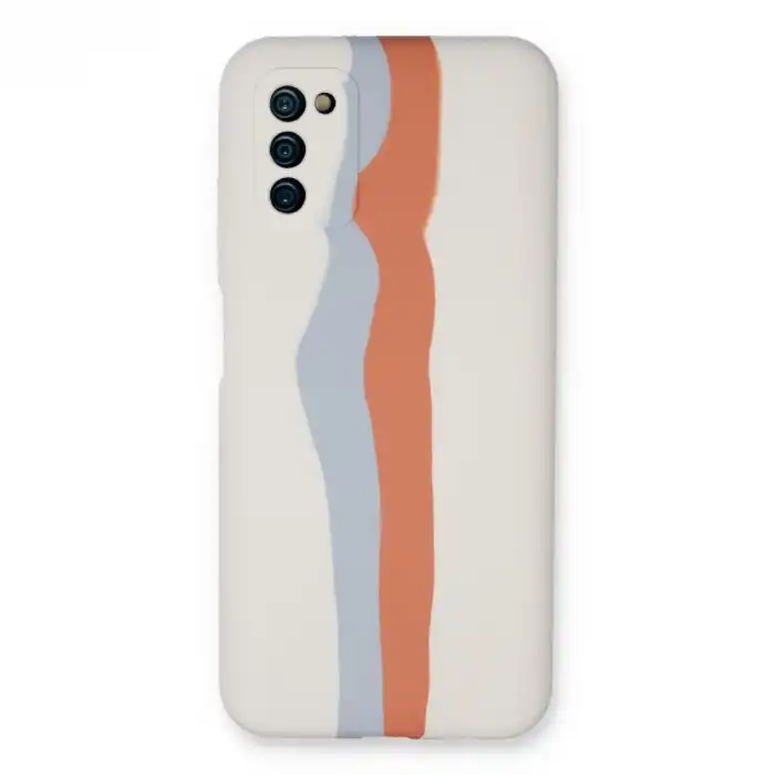 Samsung Galaxy A03s Kılıf Ebruli Lansman Silikon - Beyaz-turuncu