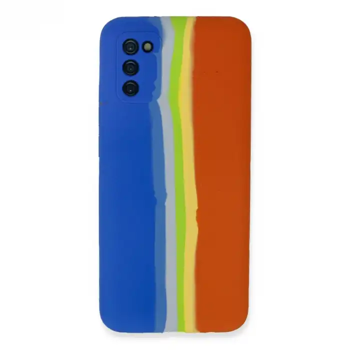 Samsung Galaxy A03s Kılıf Ebruli Lansman Silikon - Mavi-turuncu