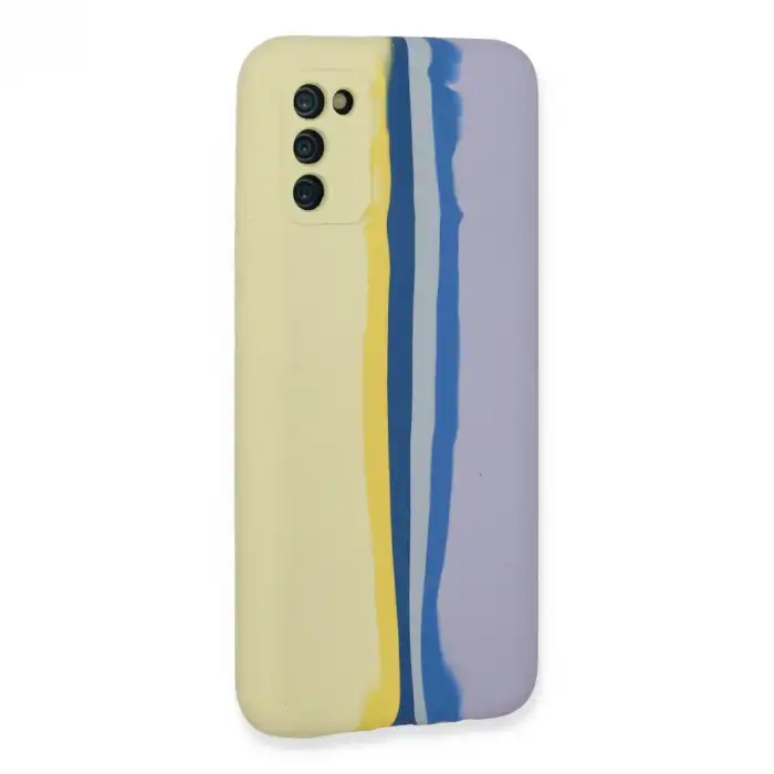 Samsung Galaxy A03s Kılıf Ebruli Lansman Silikon - Sarı-lila