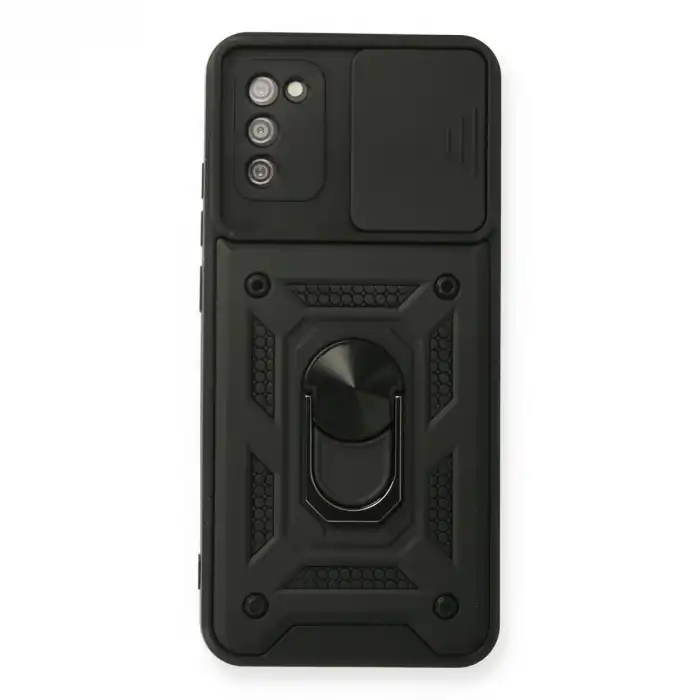 Samsung Galaxy A03s Kılıf Pars Lens Yüzüklü Silikon - Siyah