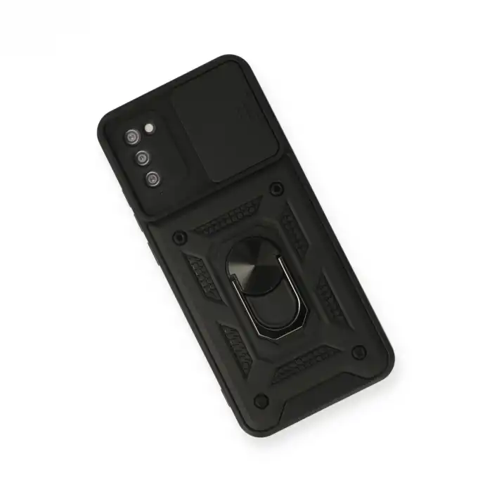 Samsung Galaxy A03s Kılıf Pars Lens Yüzüklü Silikon - Siyah