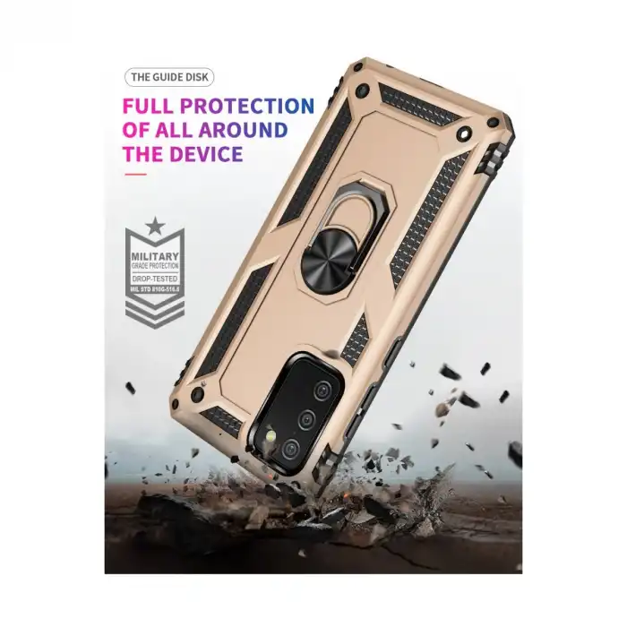 Samsung Galaxy A03s Kılıf Sofya Yüzüklü Silikon Kapak - Gold