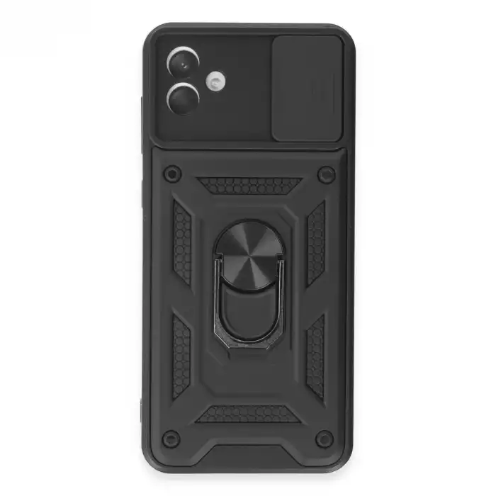 Samsung Galaxy A04e Kılıf Pars Lens Yüzüklü Silikon - Siyah