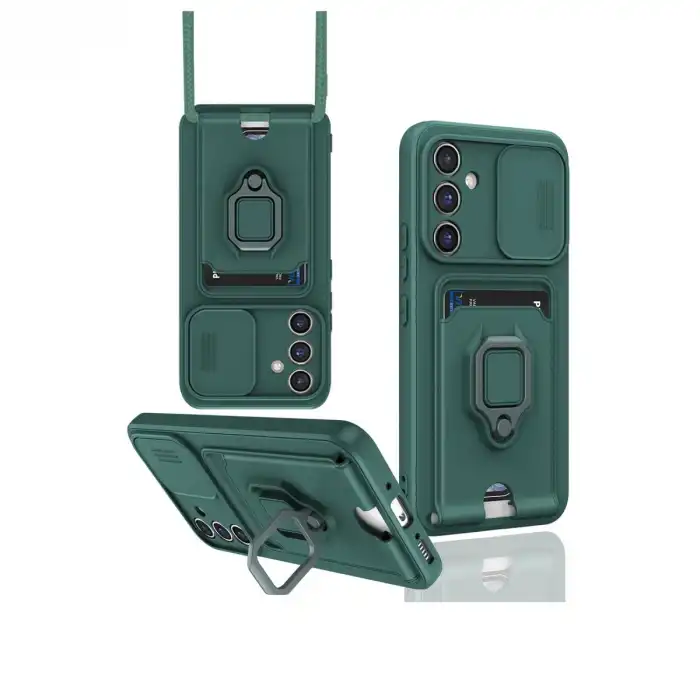 Samsung Galaxy A16 5g Kılıf Zuma Kartvizitli Yüzüklü Silikon - Yeşil