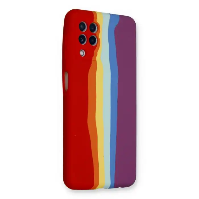 Samsung Galaxy A22 Kılıf Ebruli Lansman Silikon - Kırmızı-mor